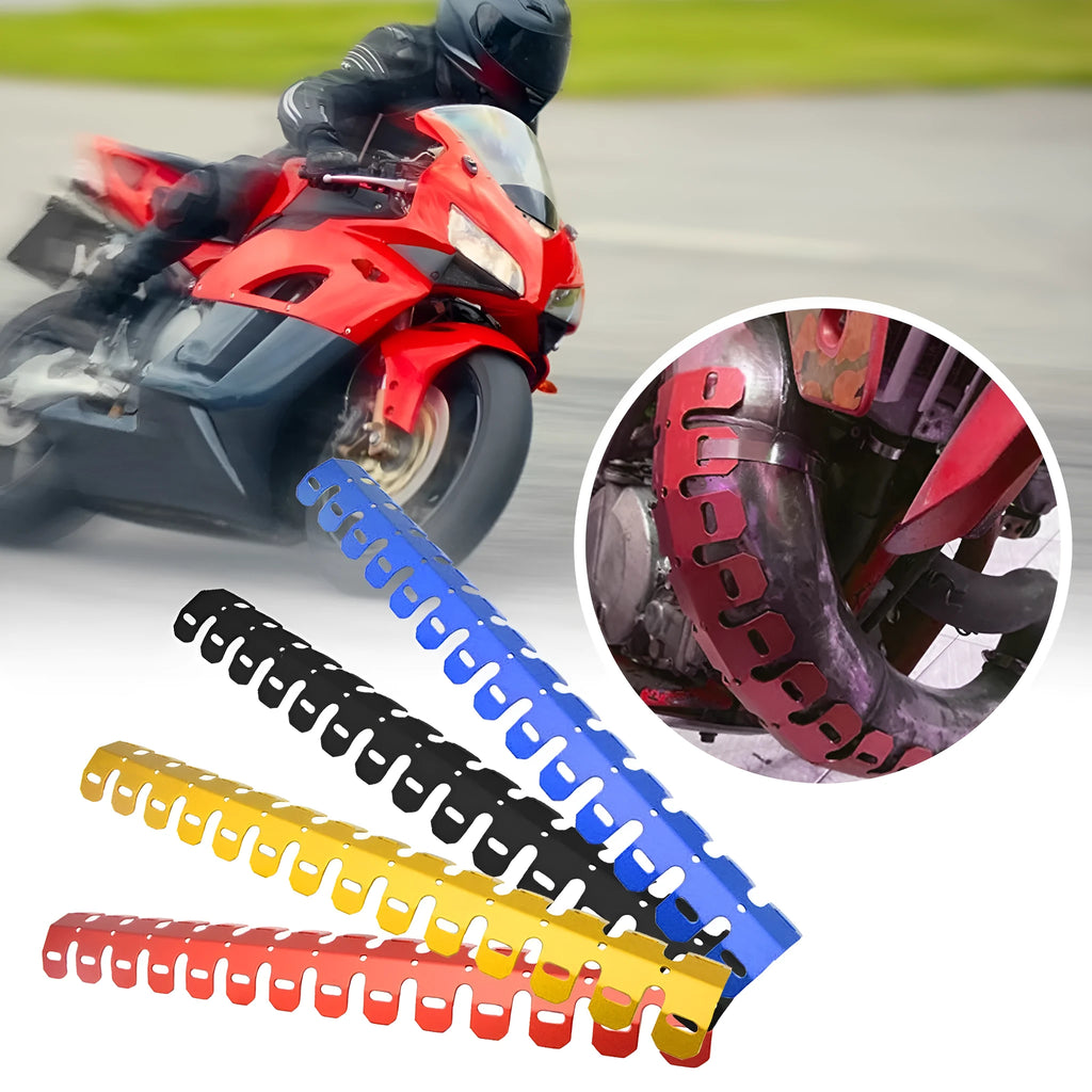 Aluminium alloy exhaust heat shield 60cm long 11cm wide for off-road motorcycle in red with cable tie mounting