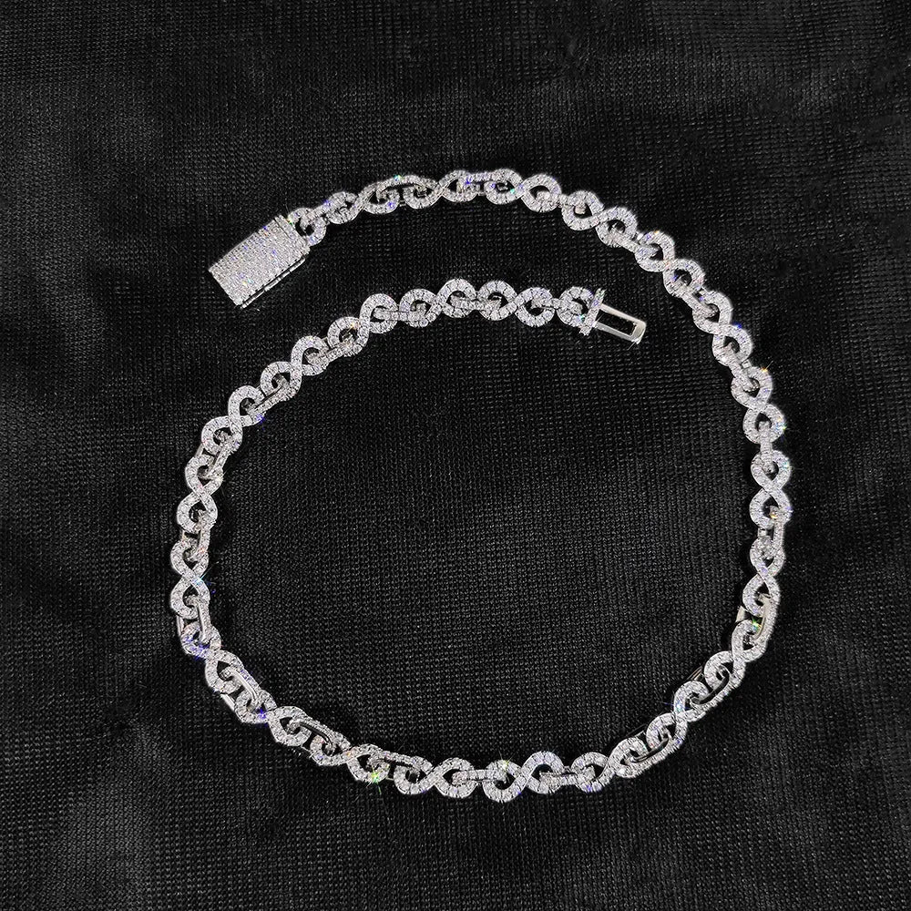 Men's copper necklace and bracelet set with platinum finish and 8mm width on a neutral background