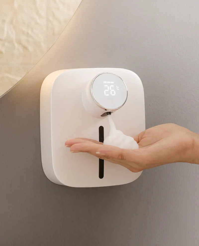 Wall mounted smart sensor soap dispenser 320mL ABS induction foam hand sanitizer in black colour with Type-C USB cable