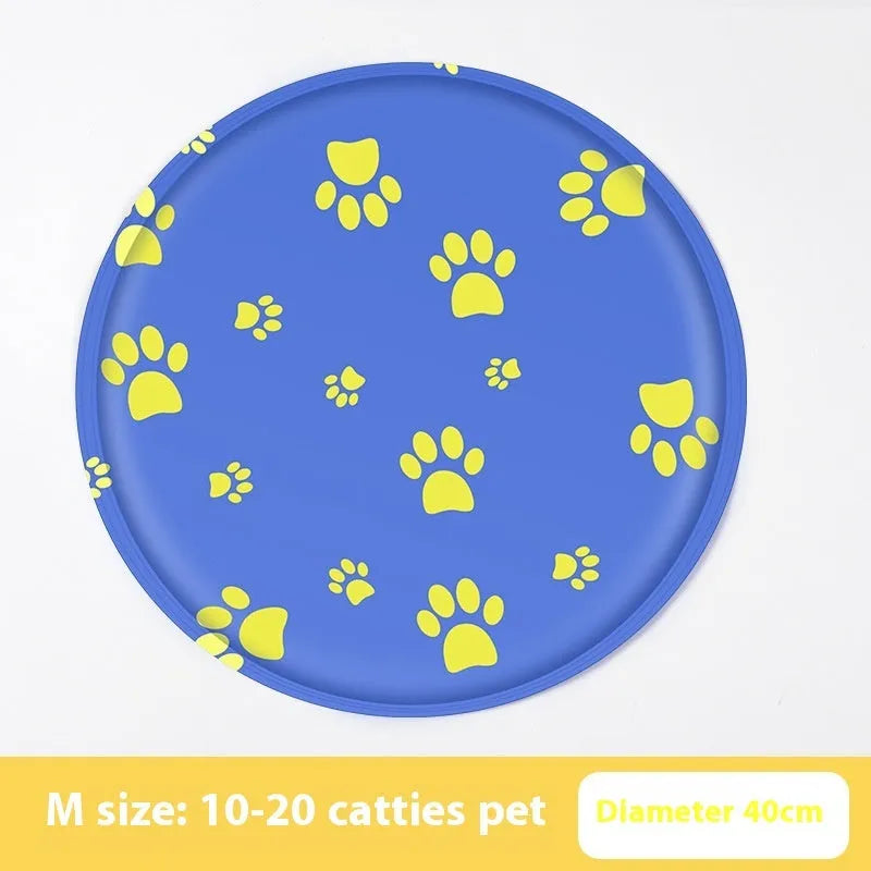 Round pet cooling mat with cartoon animal design for dogs in beige bunny pattern