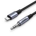 Black Apple Lightning to 3.5mm car audio adapter cable with aluminium shell and braided cable