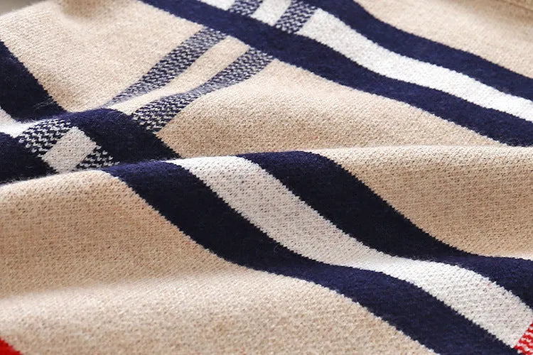 Boys plaid jacquard cotton sweater pullover in apricot with long sleeves, fine wool thickness, soft treatment fabric