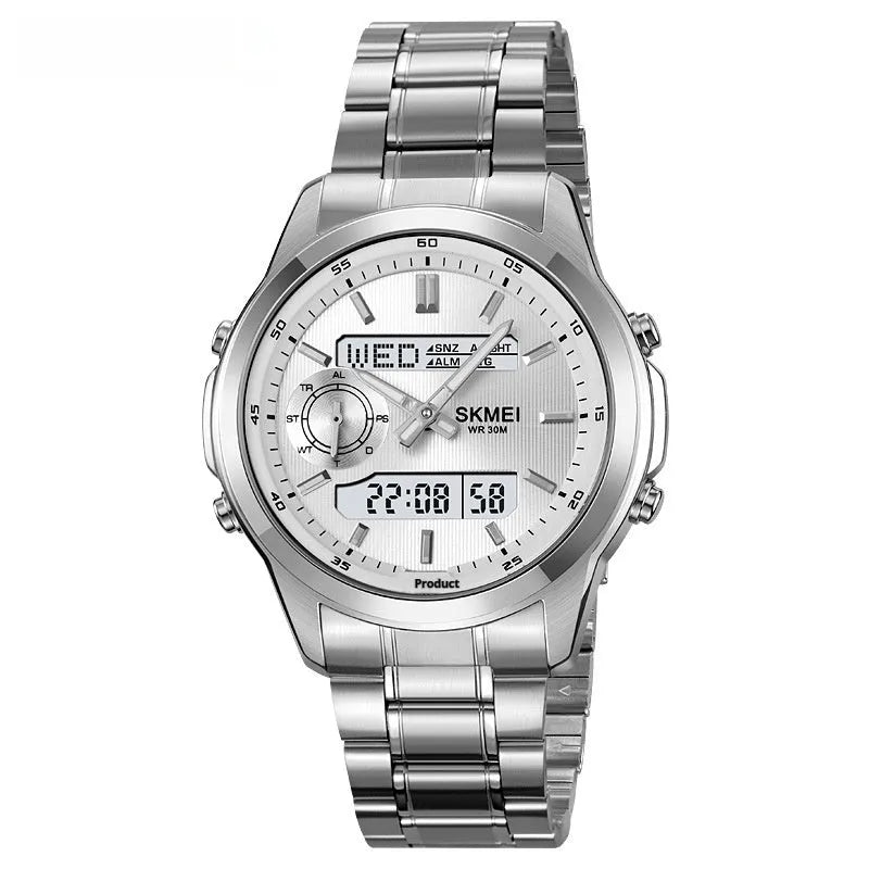 Men's luminous steel strap watch with multifunctional dial in gold finish