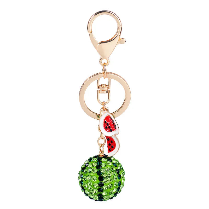 Green zinc alloy watermelon diamond keychain 12cm on key ring