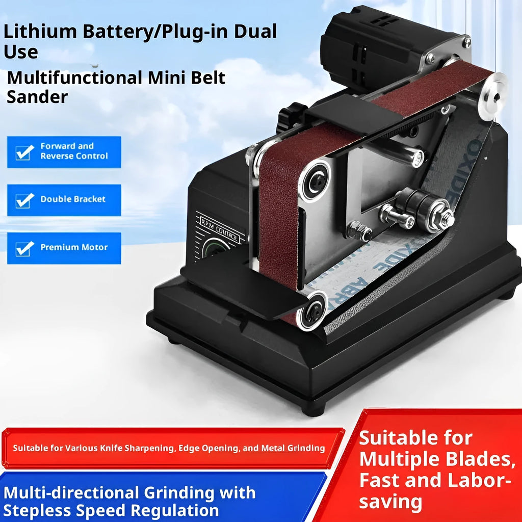 Small electric belt sander DIY polishing machine with adjustable double bracket and 10 abrasive belt