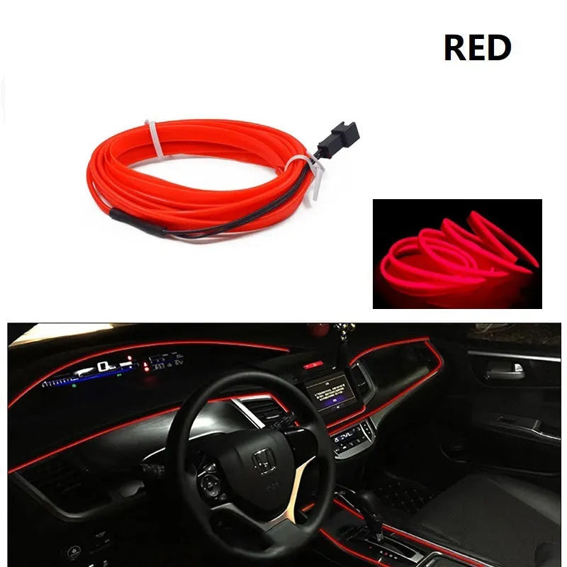 Six-metre long USB-powered LED light strip for car interior ambient lighting in ten colour variants.