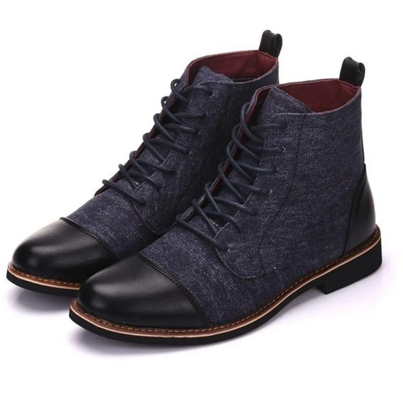 Men's black leather motorcycle boots with buckle details and a thick rubber sole.