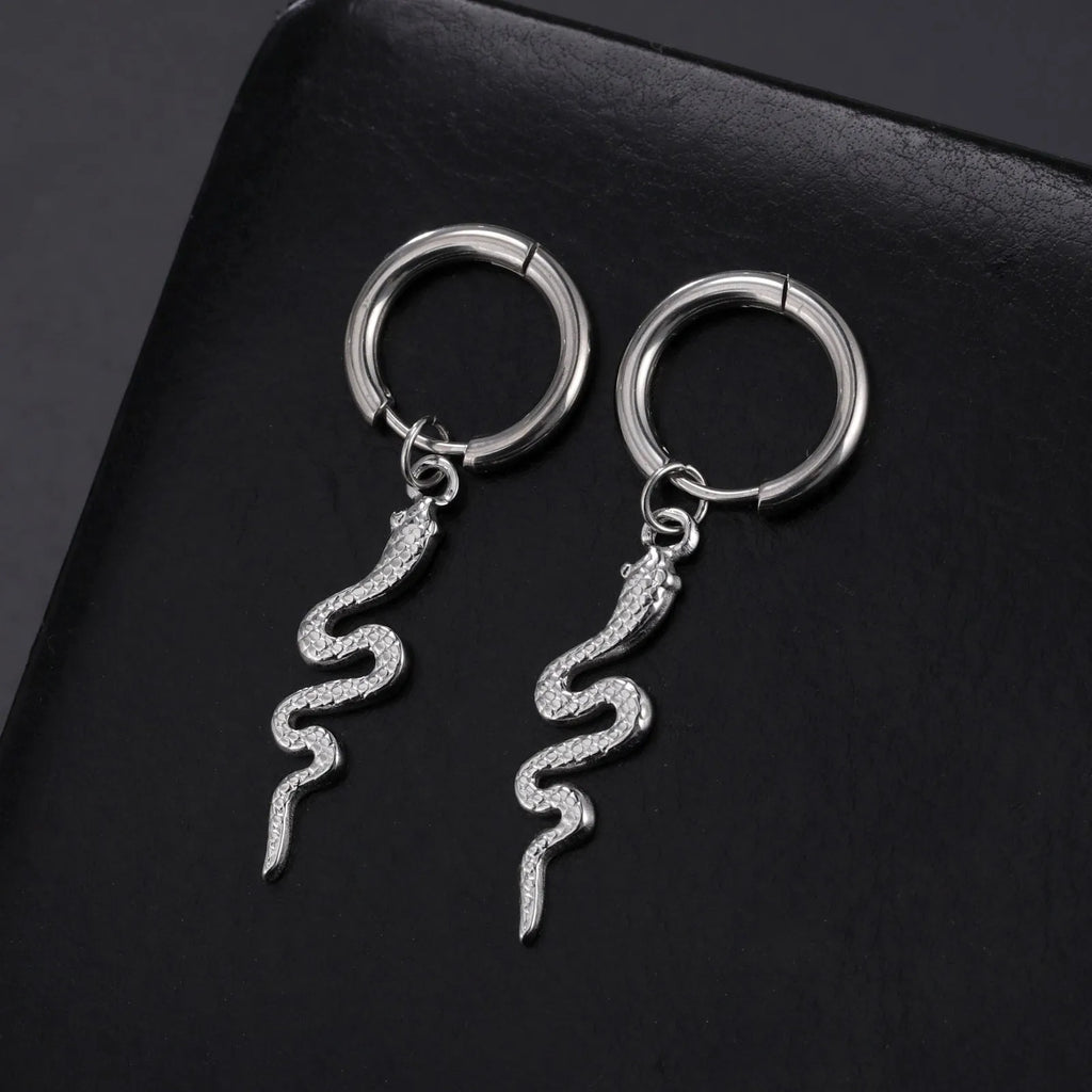 Gold plated stainless steel snake vintage clip-on earrings