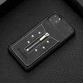 Black PU leather zipper phone case for iPhone and Samsung Galaxy Note models.