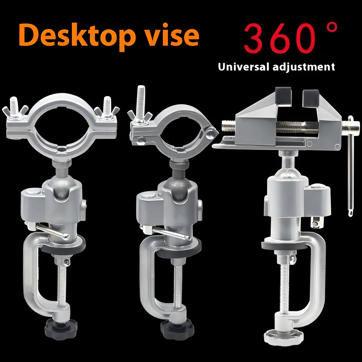 Small flat 360 rotating universal clamp-on bench vise in tungsten steel with bracket type clamp