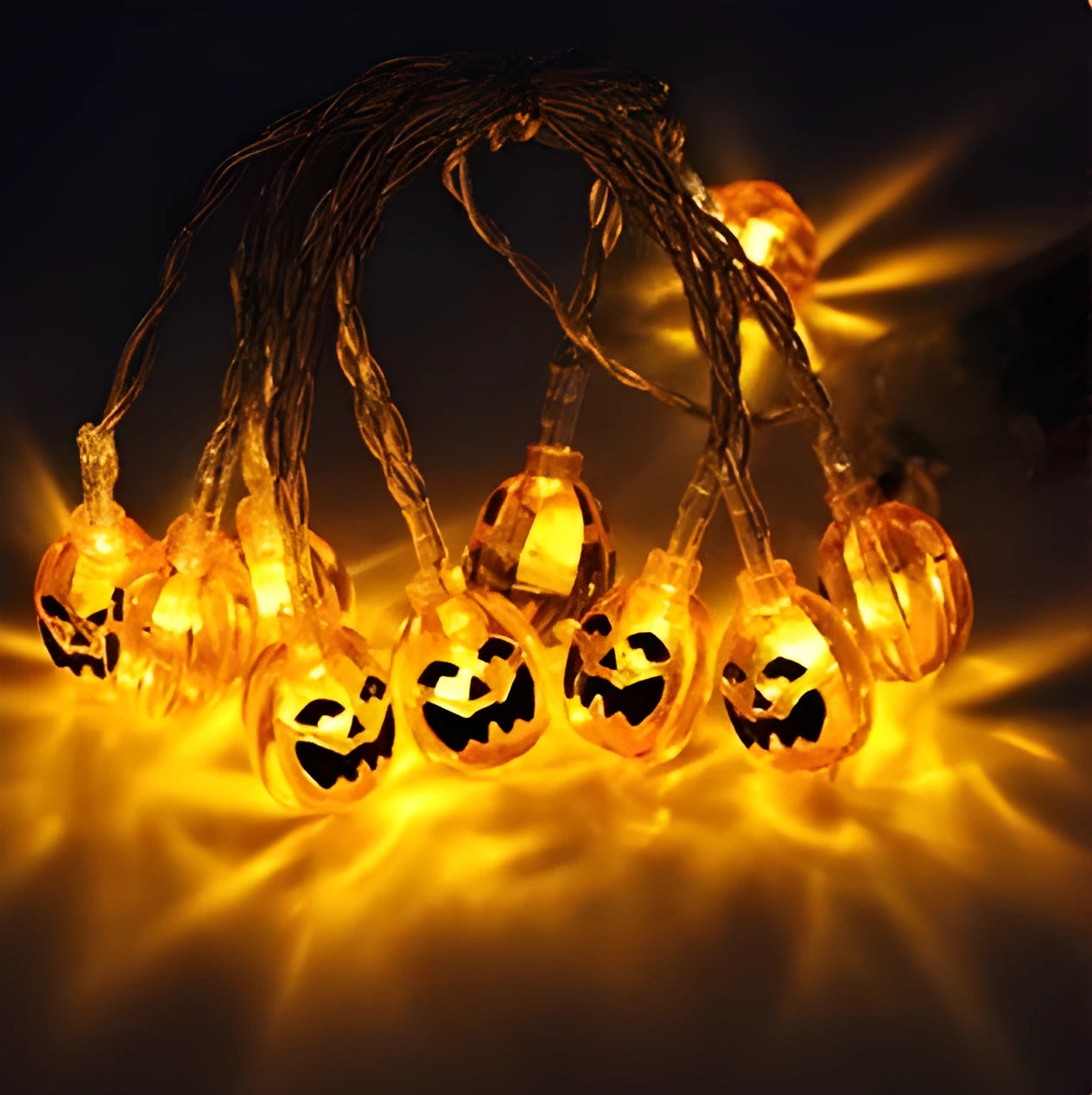 Halloween LED string lights with pumpkin ghost bat spider pendants on 1.2 metre battery-powered string