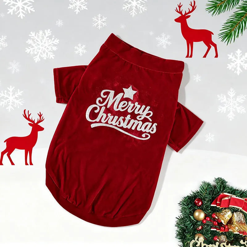 Red and green polyester Christmas pet coat for dogs, sizes S to 6XL, European and American style