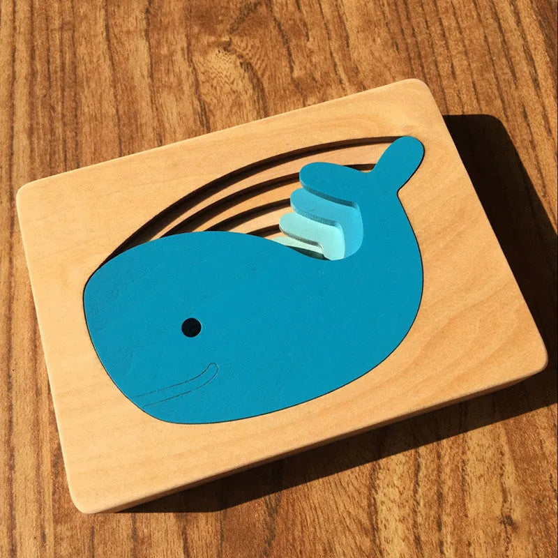 Children's multi-layer thickened wooden puzzle toy with elephant design, 11x15cm size, on white background