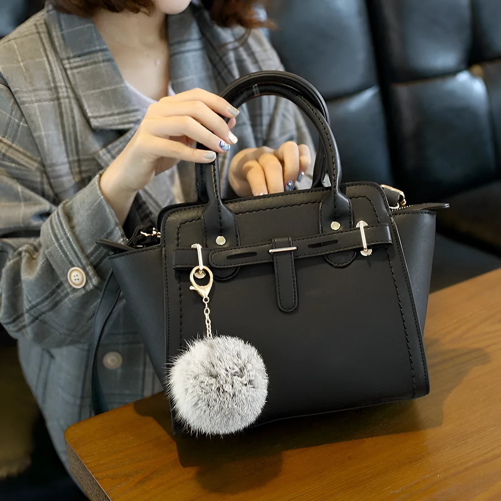 Large PU single shoulder messenger bag women's handbag horizontal square shape black colour