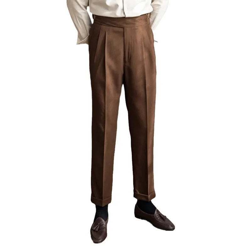 Men's high waist straight leg casual trousers in polyester fabric shown in black colour