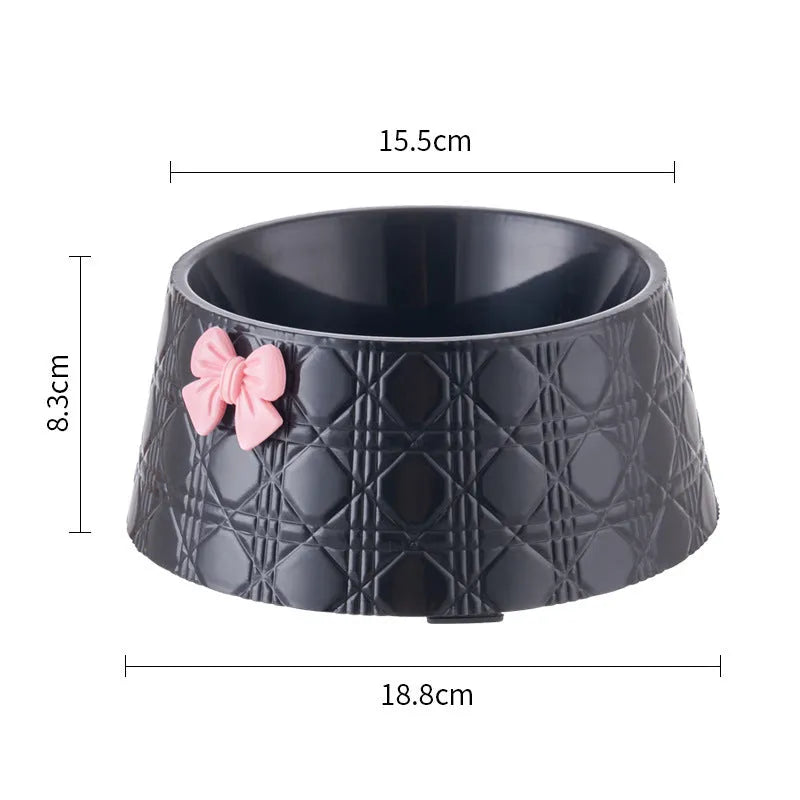 Bowknot pet feeding bowl with diamond pattern in multiple colour options