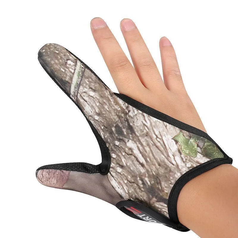 Two-finger fishing glove showing diving cloth back and microfiber palm in free size