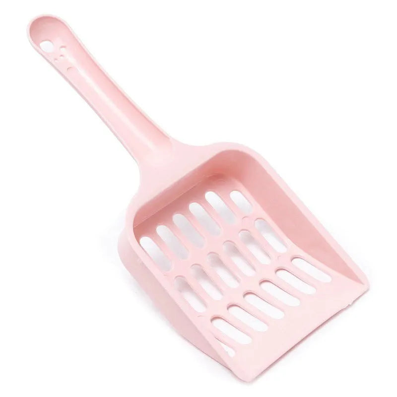 Plastic cat litter scoop in blue, green, or pink colours showing 20cm length