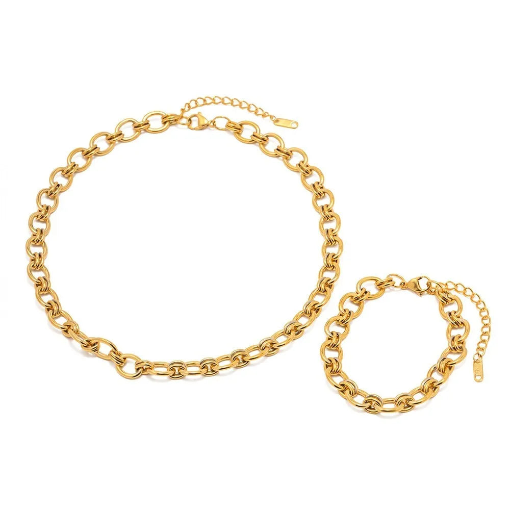 18K gold-plated titanium steel O-ring chain bracelet for women, gold colour, European American style