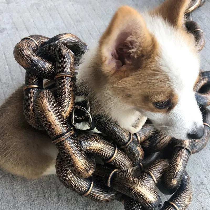 Plastic-coated iron chain dog leash with hand holding rope in antique silver colour