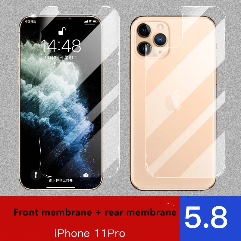 Tempered glass screen protector for Apple iPhone with rear and front film options.