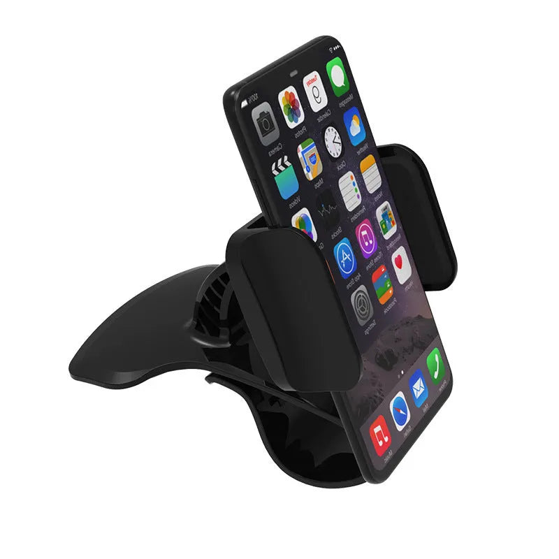 Dashboard car phone holder in black mounted to vehicle dashboard edge