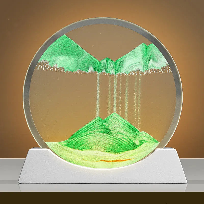 Rotating quicksand painting night lamp in embroidered glass with modern abstract design