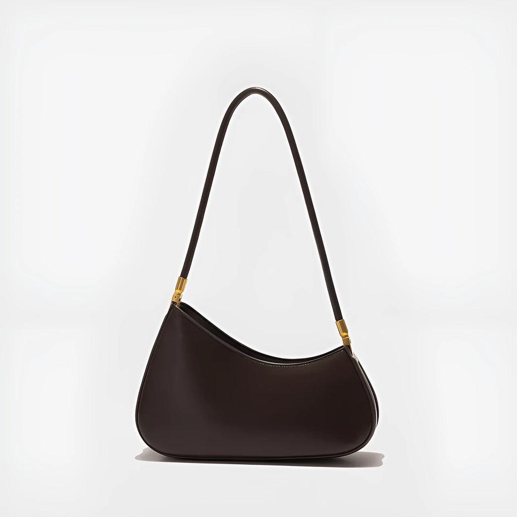 Women's retro oval underarm bag in PU leather with single strap and sandwich pocket