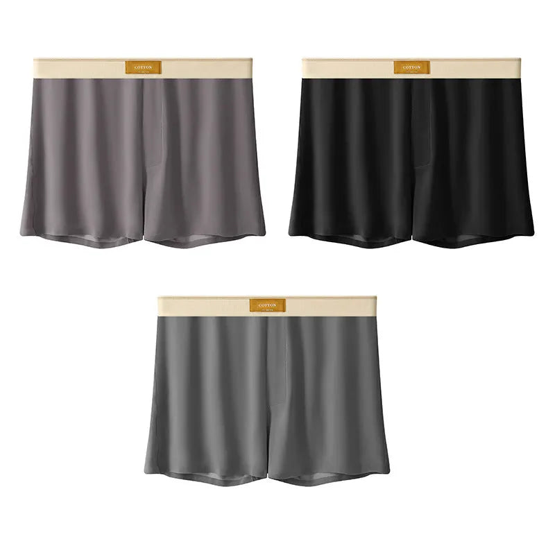 Men's ice silk underwear in solid colours showing loose fit and mid waist design