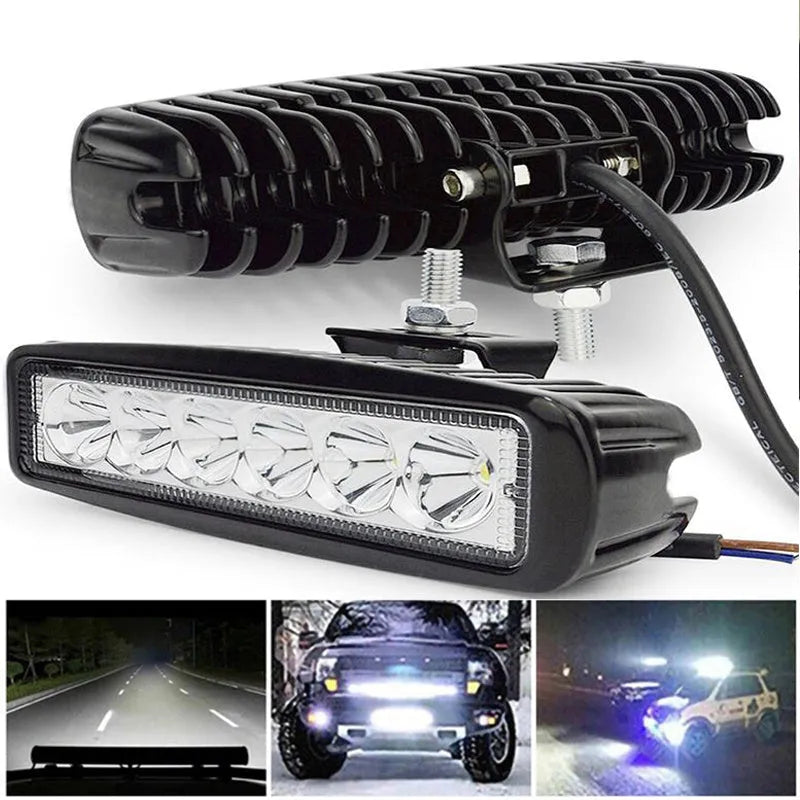 Black die-cast aluminium car auxiliary LED spotlight with bracket for mounting.