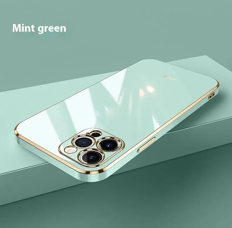 Simple 6D straight edge electroplated shockproof case for Apple iPhone 15 and iPhone 16 in mint green colour.