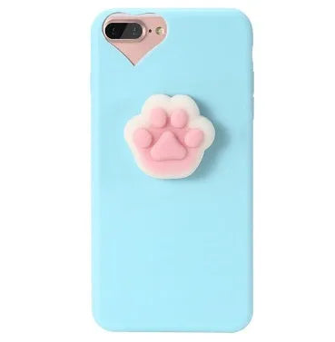 Soft pink silicone iPhone case with a 3D cartoon cat design on the back.
