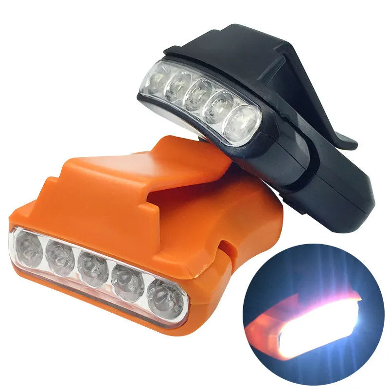 5LED cap lamp with brim clip in black and orange colours for outdoor headwear lighting