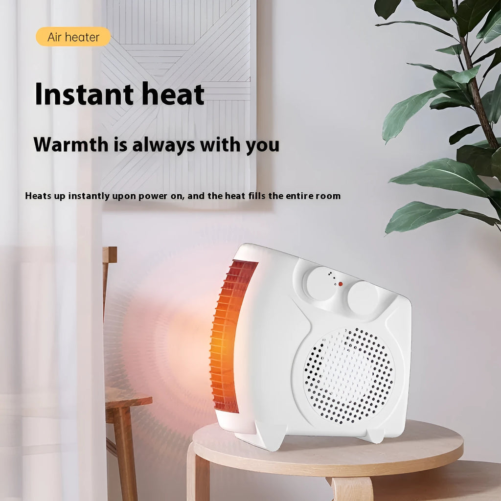 White compact desktop electric heater with dimensions 290mm x 2240mm x 160mm for rooms under 10 square metres
