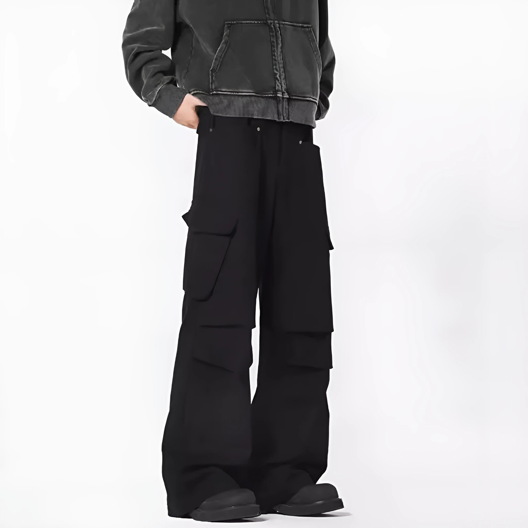 Men's straight-leg trousers in retro style with high waist and button fly