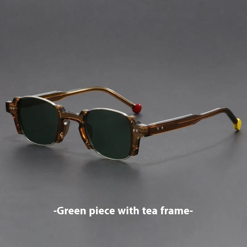Square frame retro sunglasses with PC frame and AC lenses shown in multiple colour options.