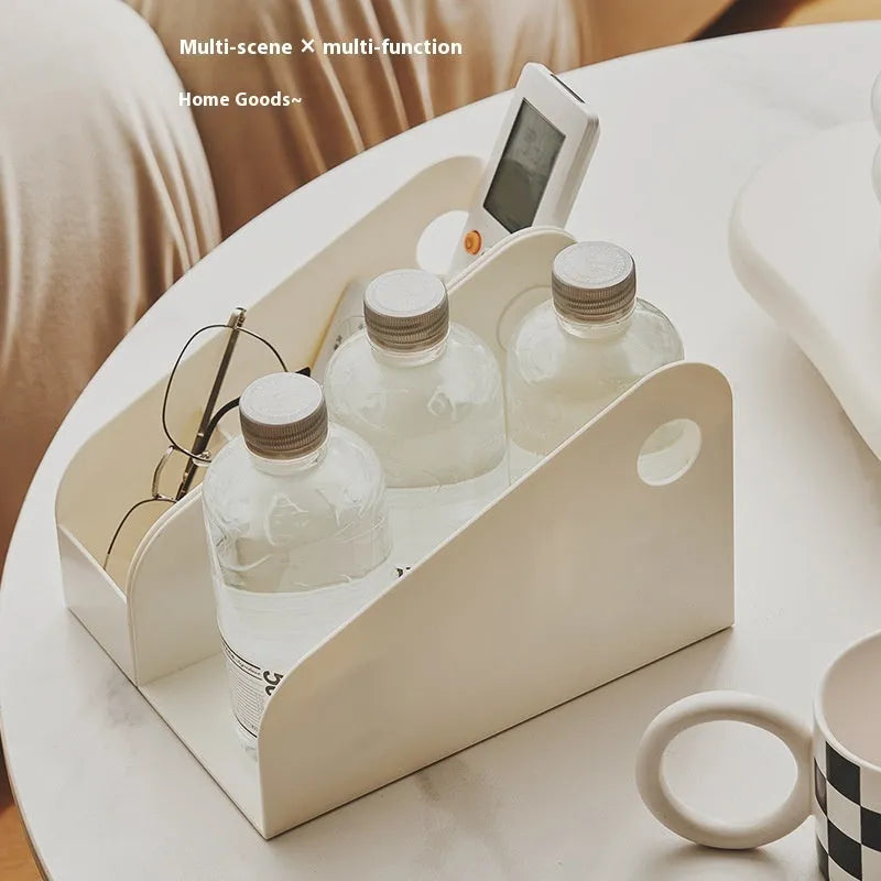 Plastic desktop organiser storage box with two layers in ivory white colour