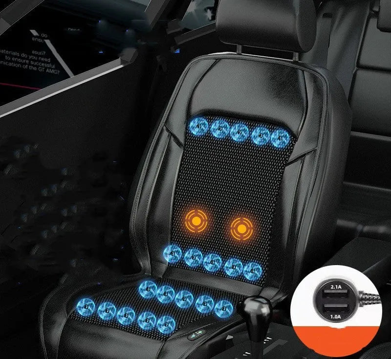 Car seat cooling cushion with ventilation fan system in black colour