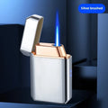 Voice-controlled blow-and-blow ignition torch lighter with metal body and wind-resistant flame in Black Ice finish