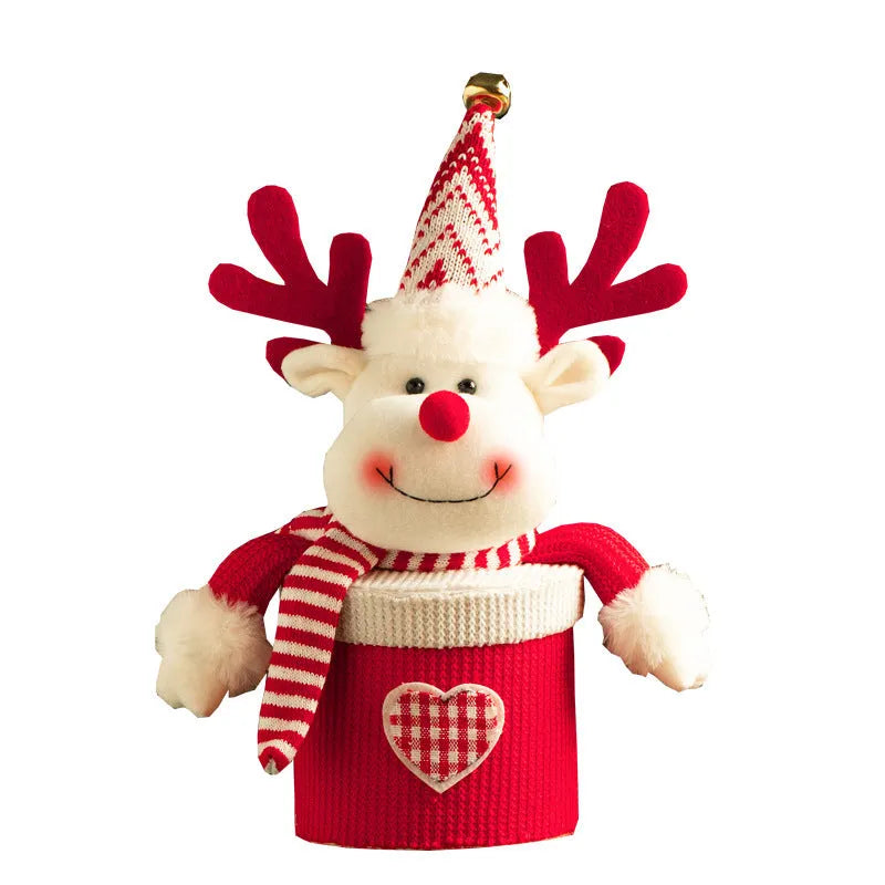Christmas Eve gift box in knitted flannel and Cellucotton, cartoon style, oversized elk design