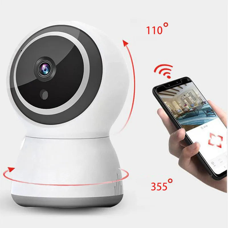Tuya wireless indoor security camera with 1080P HD, night vision, and PTZ control in black
