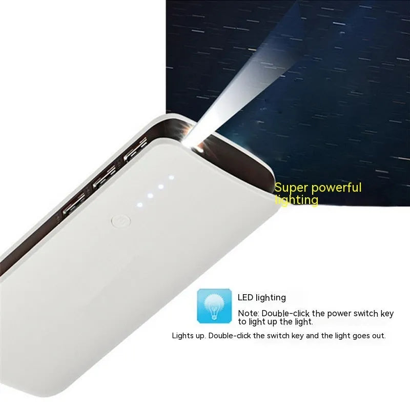 Gift large capacity universal mobile power bank with USB and LED flashlight in blue plastic casing