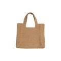Straw woven bucket tote bag in beige colour showing woven texture and open top design