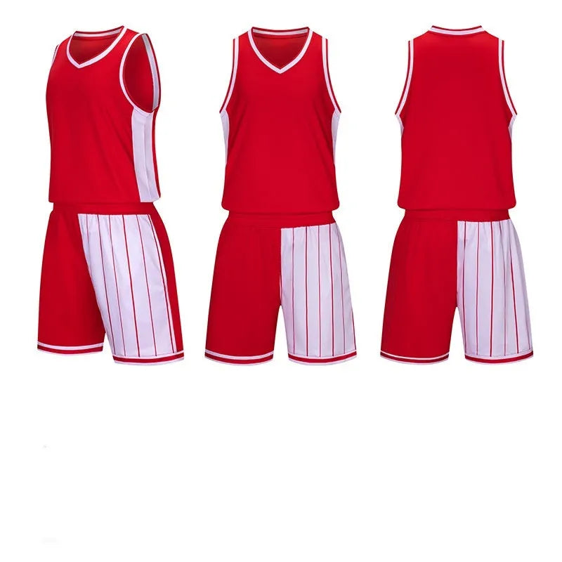 Men's quick-dry basketball uniform set in blue, includes a sleeveless top and matching shorts.