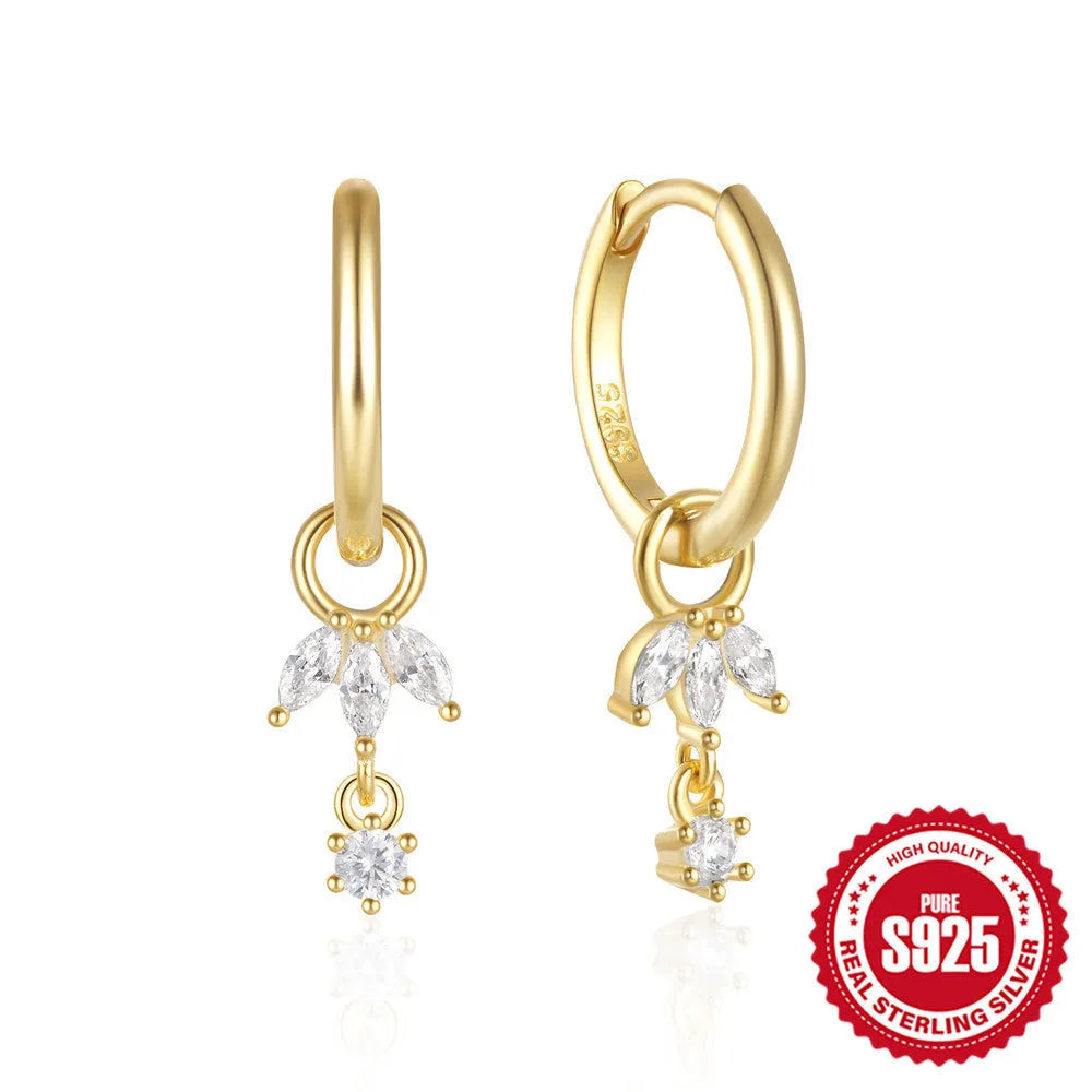 S925 sterling silver geometric earrings with golden sunflower zircon inlay for women.