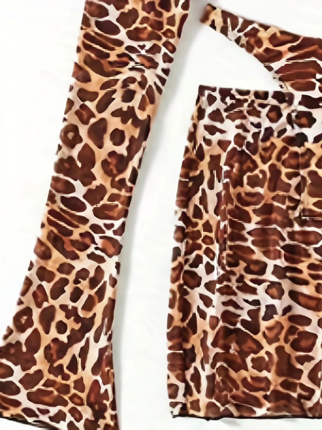 Leopard print three-piece bikini swimsuit with top, skirt, and panties