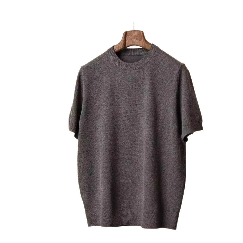 Round neck short sleeve knitted T-shirt in Tencel viscose blend available in black dark gray and white sizes XS to XXL