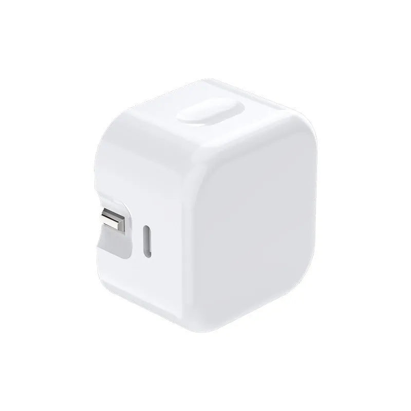 White 20W USB-C PD fast charger with UK plug and a choice of cable lengths.