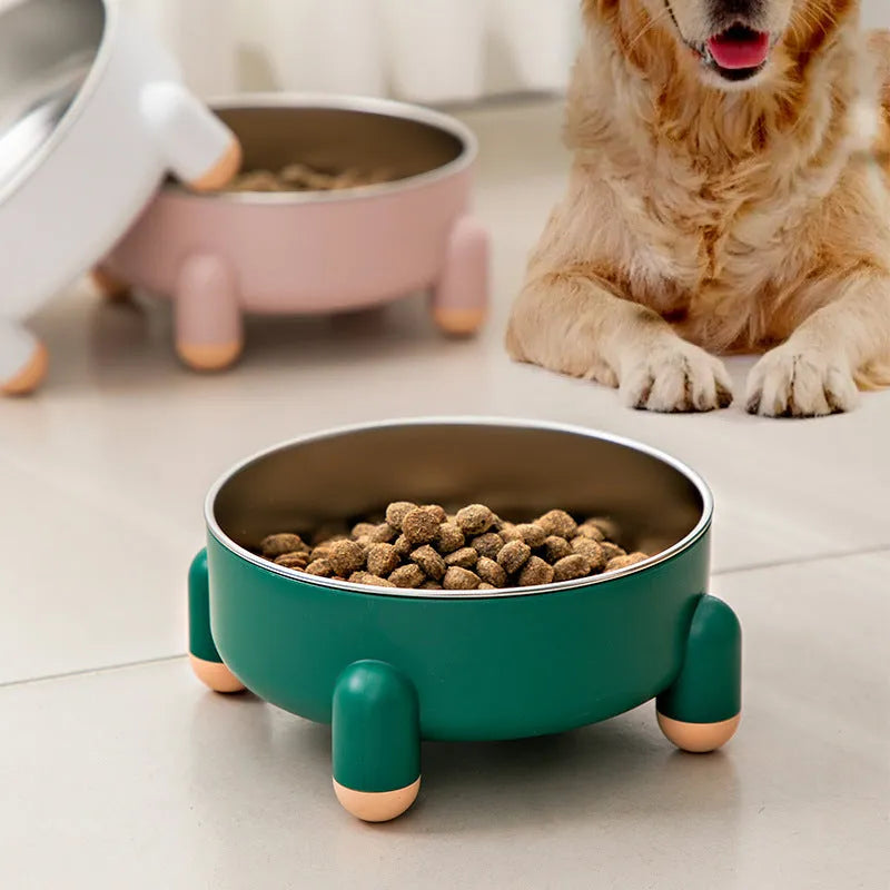 Green stainless steel pet bowl with non-slip base and high foot design for dogs and cats