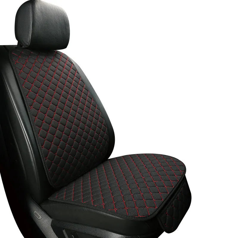 Linen car seat cushion with elastic securing straps in multiple colour options